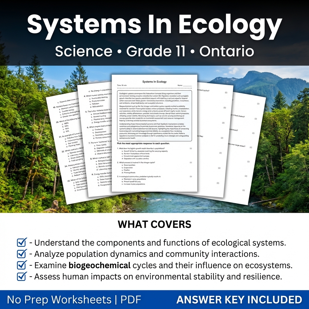 Systems In Ecology Grade 11 Science Worksheet | Ontario Standards