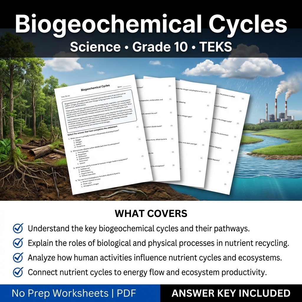 Biogeochemical Cycles Worksheet for Grade 10 Science TEKS