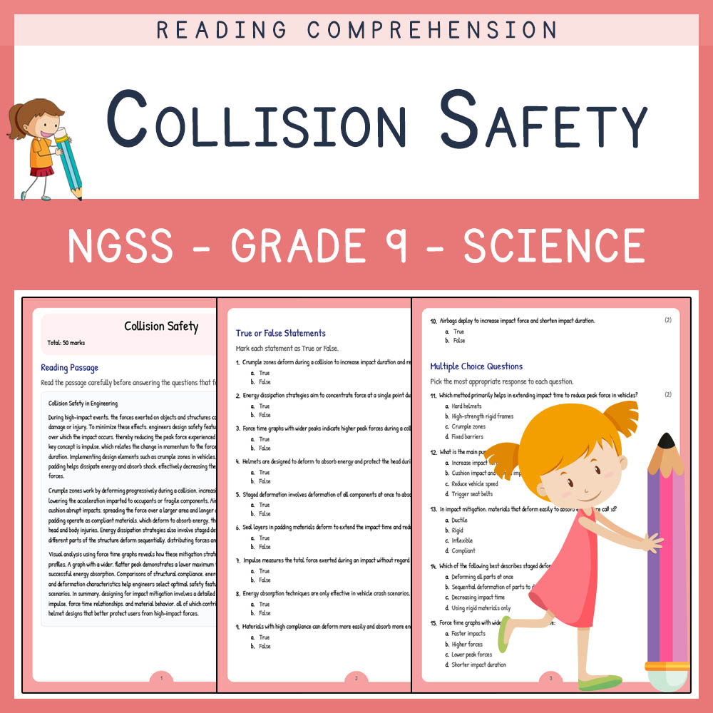 Grade 9 Science worksheet worksheet — Grade 9 Science | Collision Safety Worksheet (PDF + Answer Key) | NGSS Alignment — p…