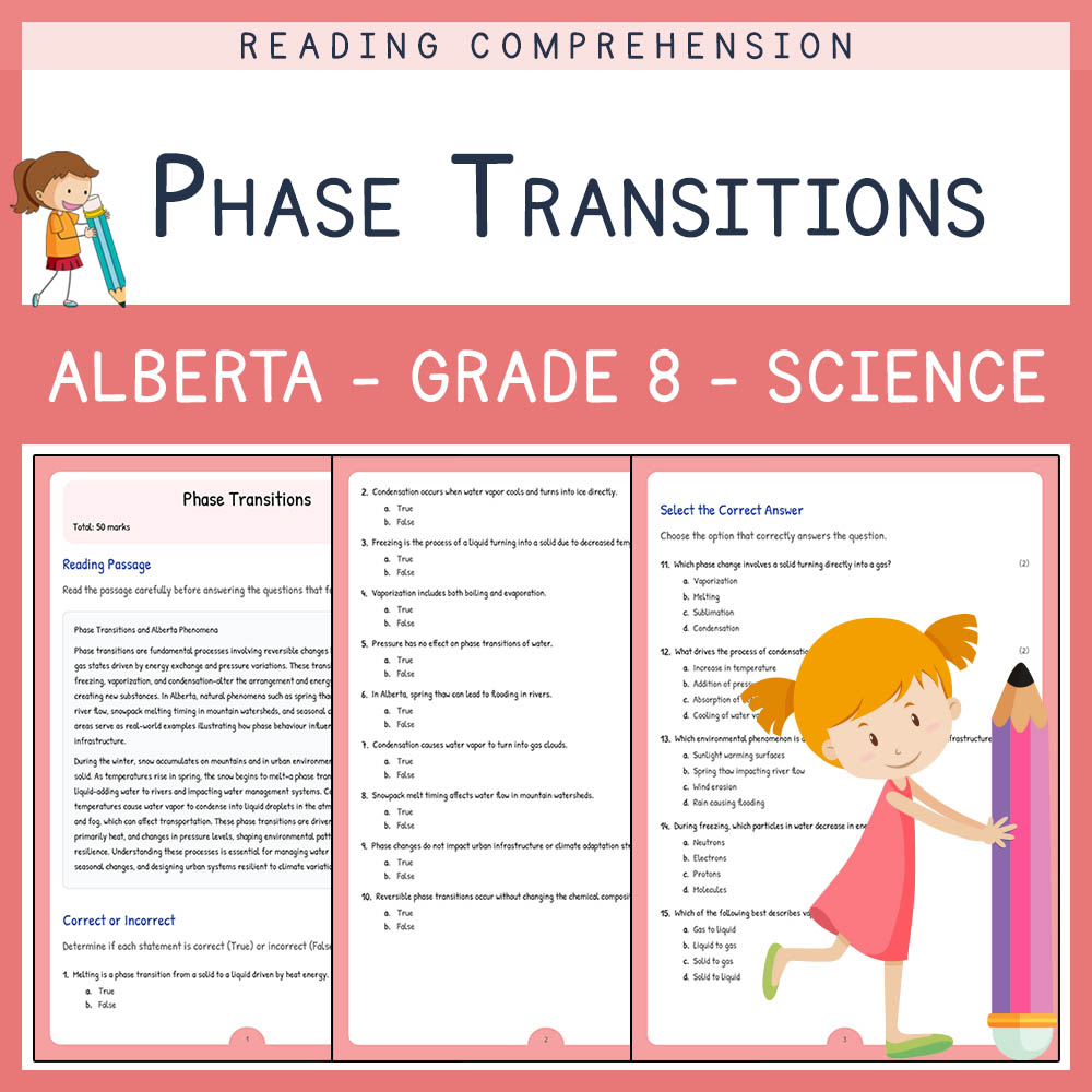 Grade 8 Science worksheet elena worksheet — Grade 8 Science | Phase Transitions Worksheet | Alberta Standard — page 1