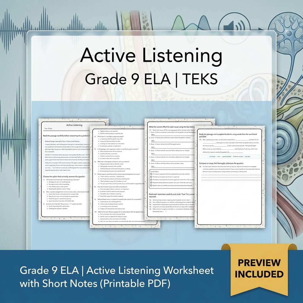 Grade 9 Spoken Language Evaluation & Discussion ELA Lesson Bundle TEKS — included worksheet 3