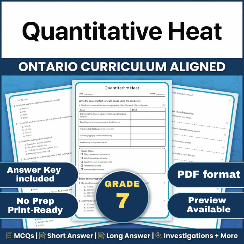 Grade 7 Science | Quantitative Heat Worksheet (Ontario) (PDF)