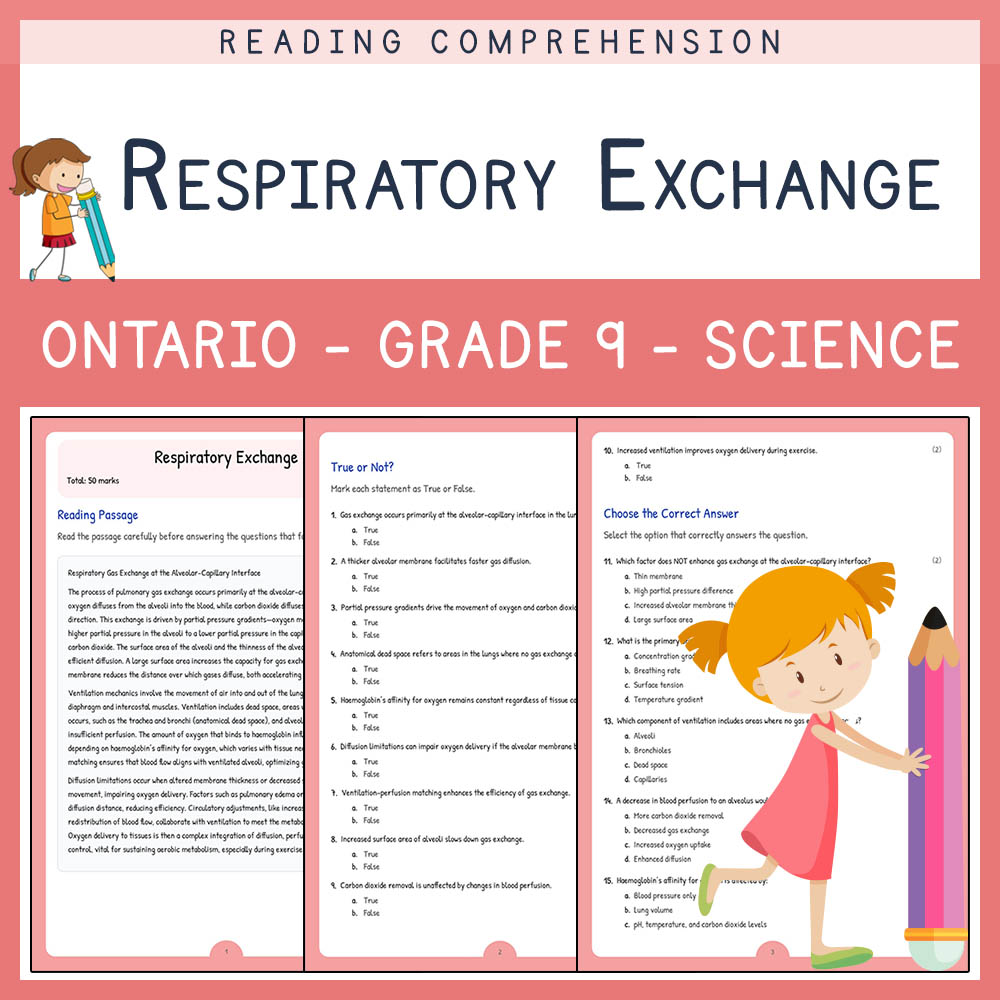 Grade 9 Science worksheet elena worksheet — Grade 9 Science | Respiratory Exchange Worksheet | Ontario Standard — page 1