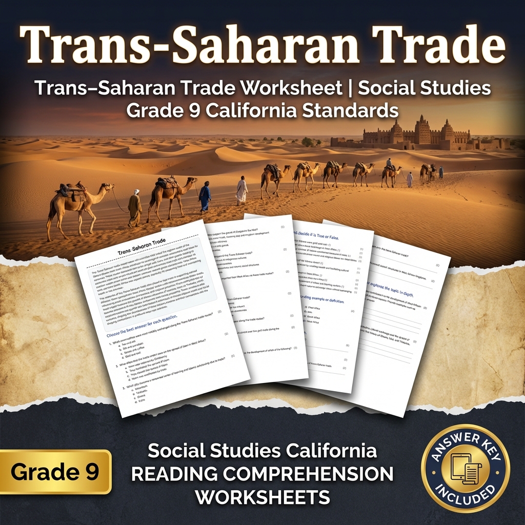 Trans-Saharan Trade Worksheet | Social Studies Grade 9 California Standards