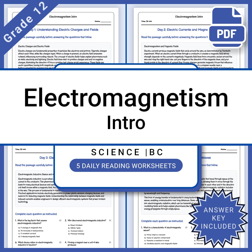 Grade 12 Science Lesson Group | Physics, Energy, Waves & Electromagnetism — included worksheet 7