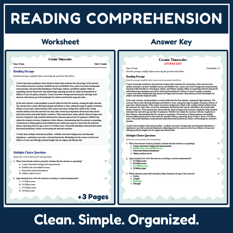 Grade 9 Science reading worksheets worksheet — Grade 9 Science | Cosmic Timescales Reading Worksheet & Answer Key (PDF) —…