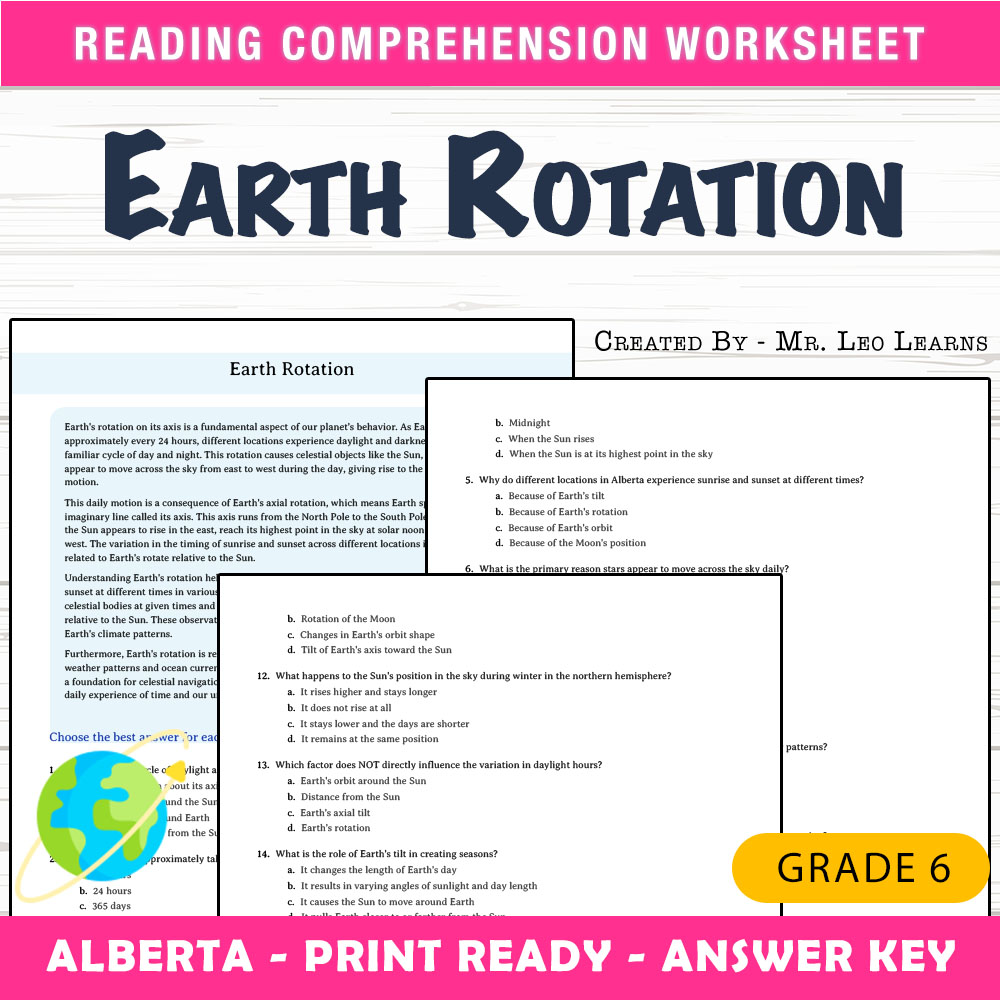 Grade 6 Science worksheet mcq paper worksheet — Grade 6 Science — Earth Rotation Worksheet for Mastery — page 1