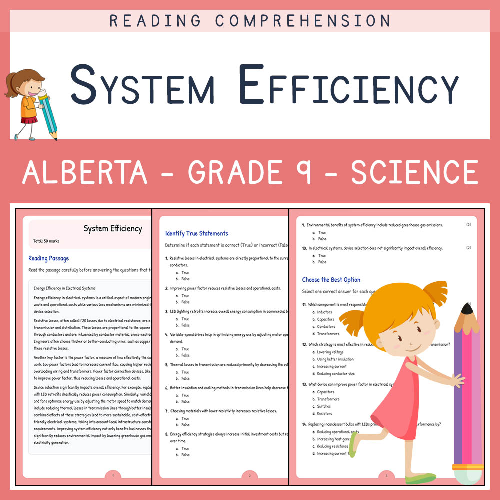 Grade 9 Science worksheet elena worksheet — Grade 9 Science | System Efficiency Worksheet | Alberta Standard — page 1