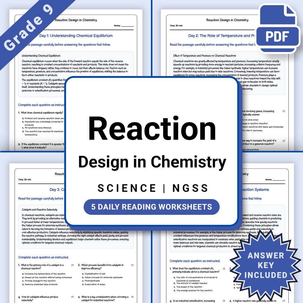 Grade 9 Science daily reading worksheet worksheet — Grade 9 Science – Reaction Design in Chemistry Worksheet(PDF + Answer…