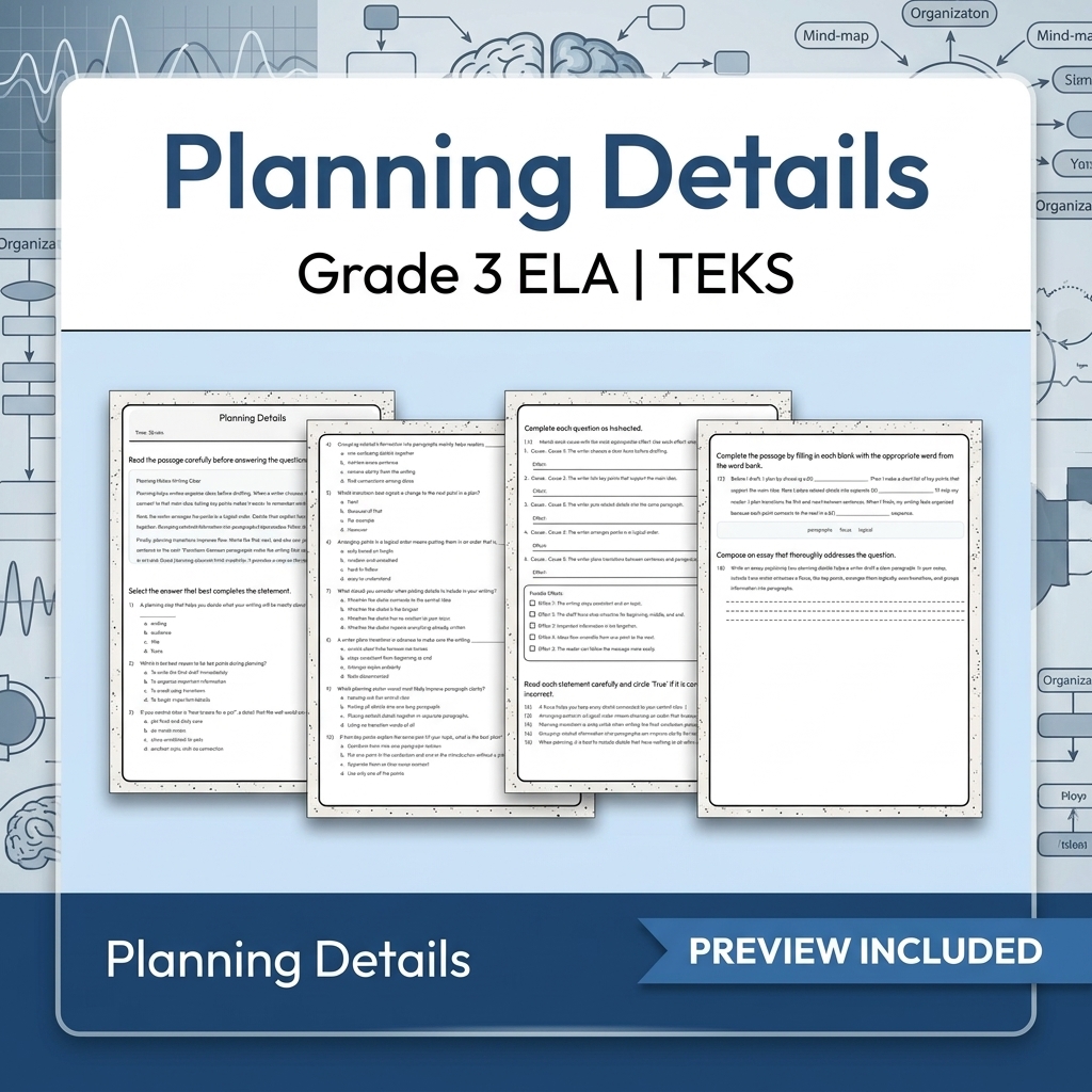 Grade 3 ELA Writing, Reading, and Research Skills Full-Year Bundle TEKS — included worksheet 12