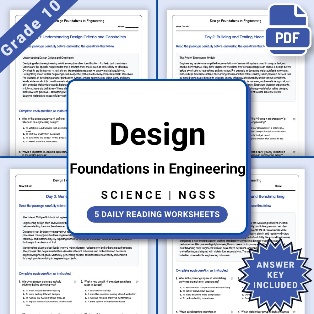 Grade 10 Science daily reading worksheet worksheet — Grade 10 Science – Design Foundations in Engineering Worksheet (PDF +…
