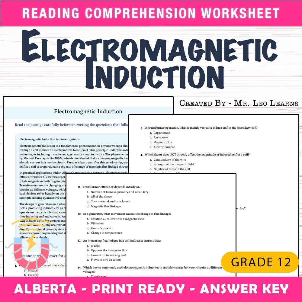 Grade 12 Science worksheet mcq paper worksheet — Grade 12 Science — Worksheet MCQ Paper for Mastering Electromagnetic Indu…