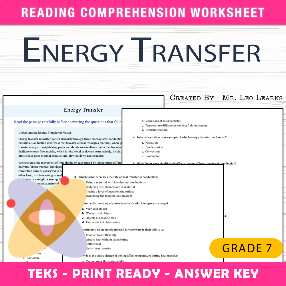 Grade 7 Science worksheet worksheet — Grade 7 Science — Energy Transfer Worksheet for Mastery — page 1