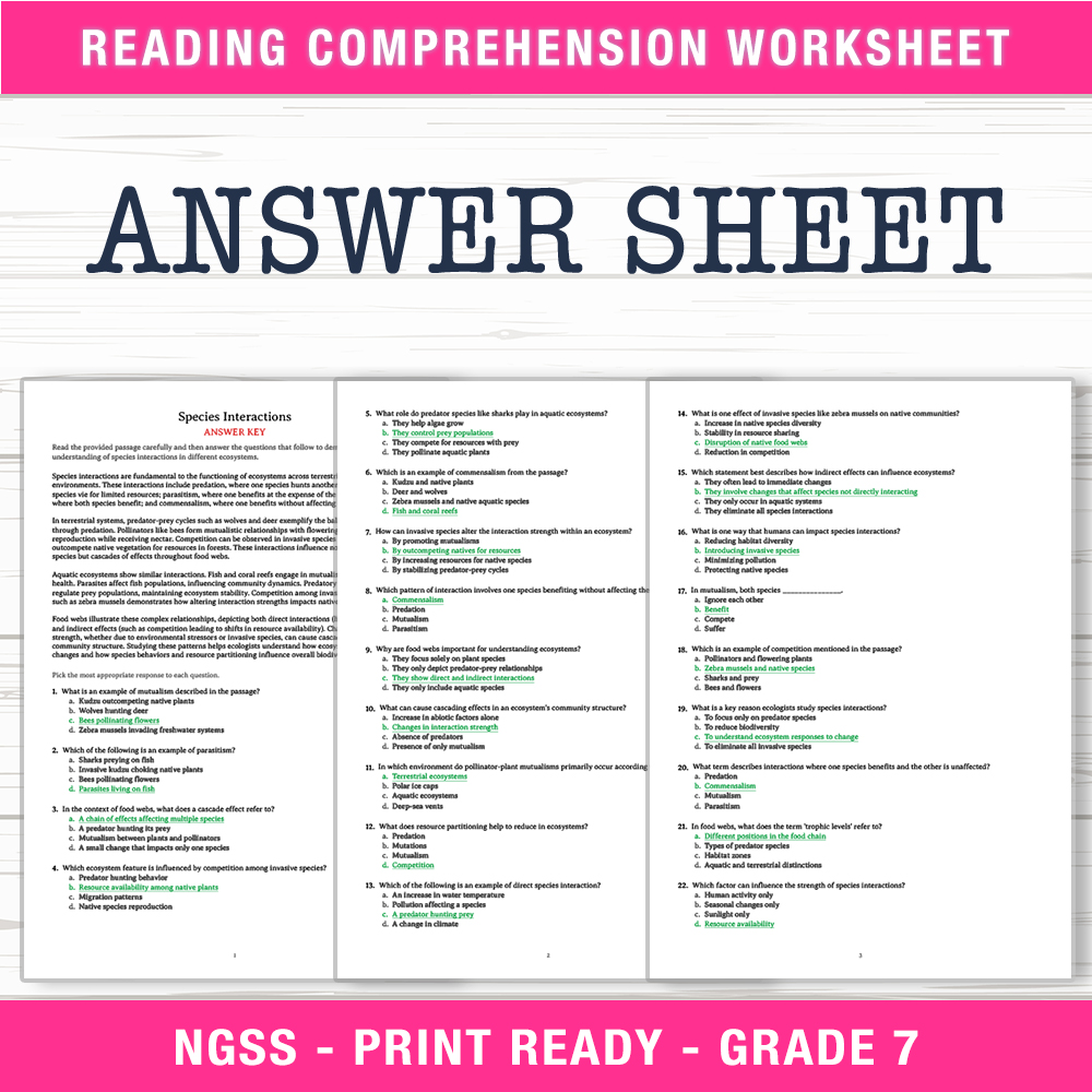 Grade 7 Science worksheet worksheet — Grade 7 Science | Species Interactions Worksheet (PDF + Answer Key) — page 2