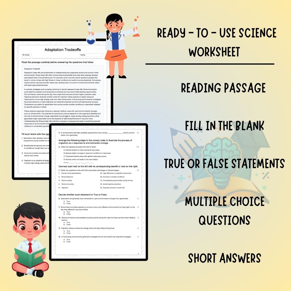 Grade 6 Science worksheet worksheet — 6th Grade Science | Adaptation Tradeoffs Worksheet (PDF ) — page 3