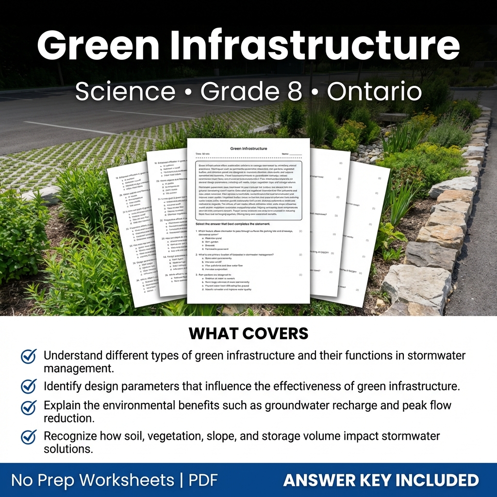 Green Infrastructure Science Worksheet Grade 8 | Ontario Standards Practice