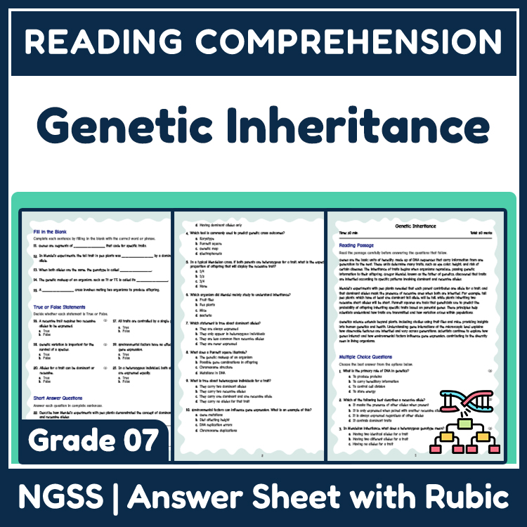 Science reading worksheets worksheet — 7th Grade Science | Genetic Inheritance Reading Worksheets (Answer Key) — page 1