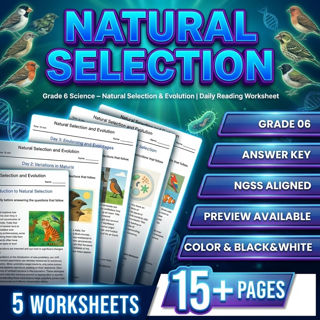 Grade 6 Science daily reading worksheet — Grade 6 Science – Natural Selection & Evolution | Daily Reading Worksheet