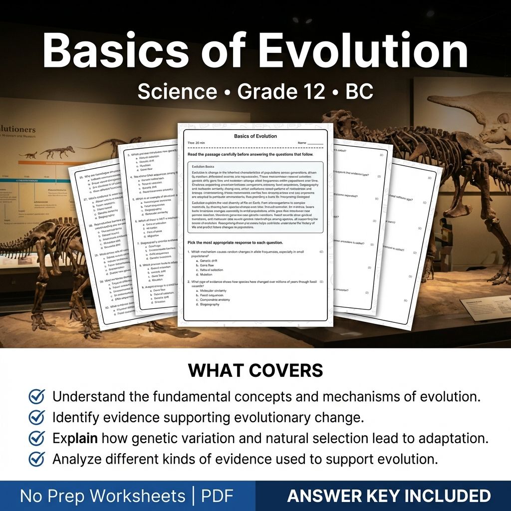 Grade 12 Science Worksheet on Basics of Evolution | BC Standards