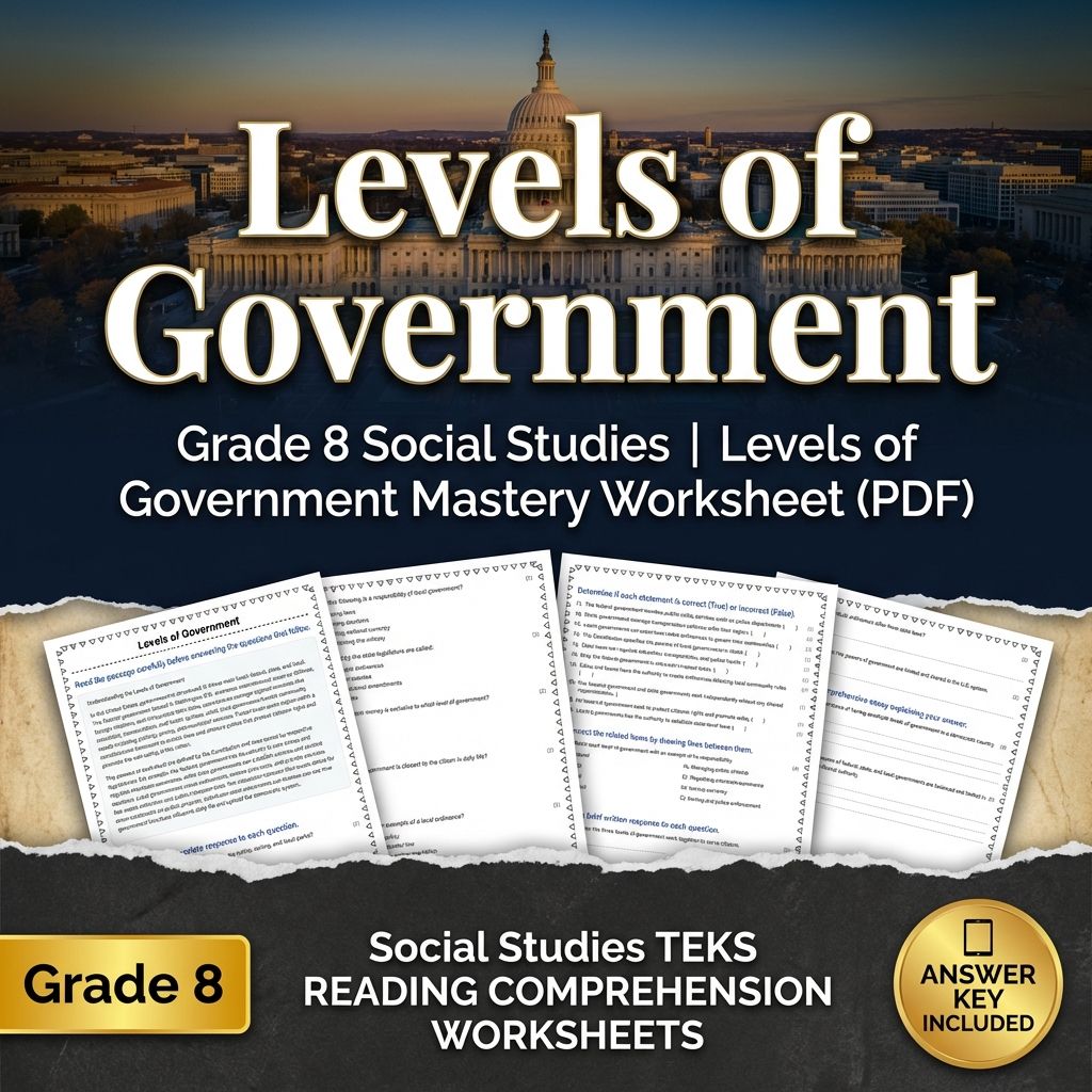 Grade 8 Social Studies | Levels of Government Mastery Worksheet (PDF)