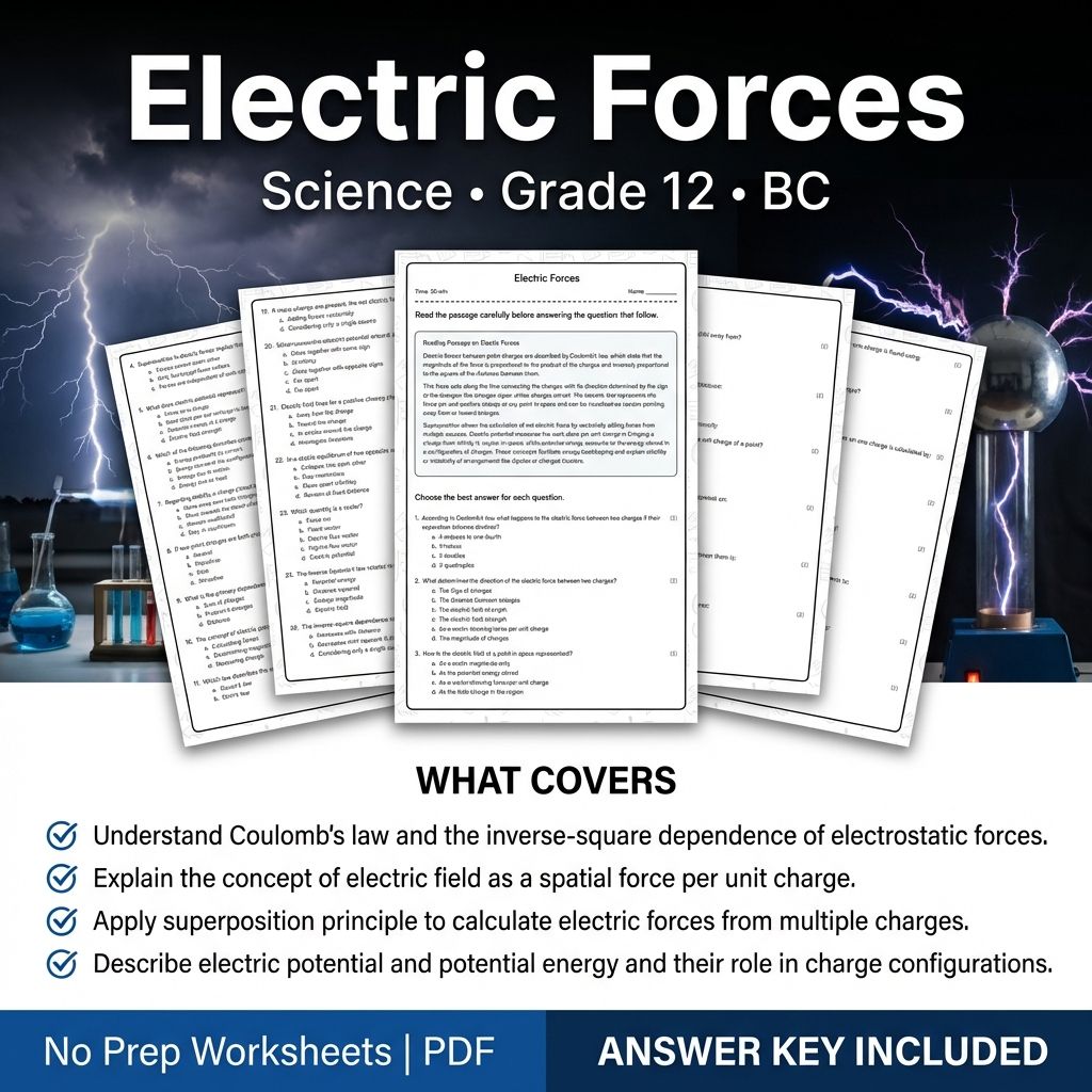 Electric Forces Worksheet for Grade 12 Science | BC Standards Practice