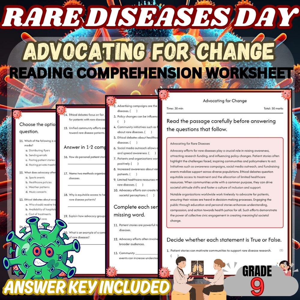 Grade 9 Holiday | Rare Disease Day for Mastering Advocacy | PDF + Answer Key