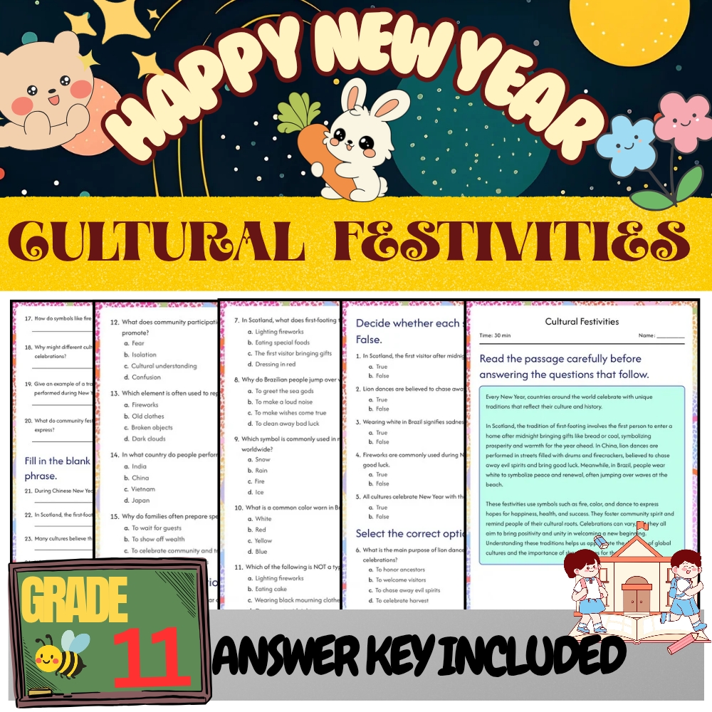 Grade 11 Seasonal Traditions & Cultures Unit Bundle (Worksheet & Answer Keys) — included worksheet 2