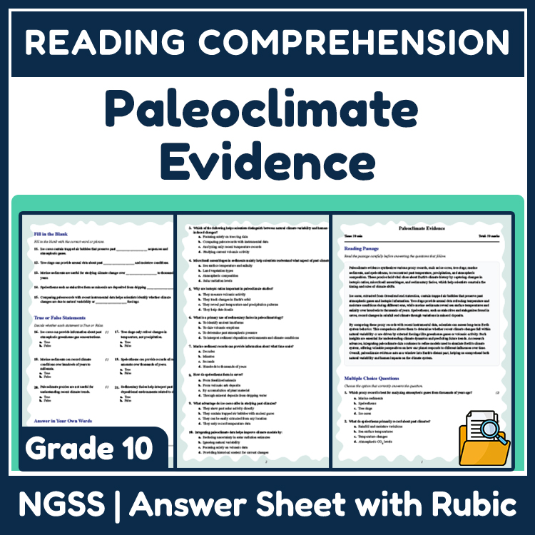 Grade 10 Science reading worksheets worksheet — 10th Grade Science | Paleoclimate Evidence Reading Worksheet (PDF + Rubric…