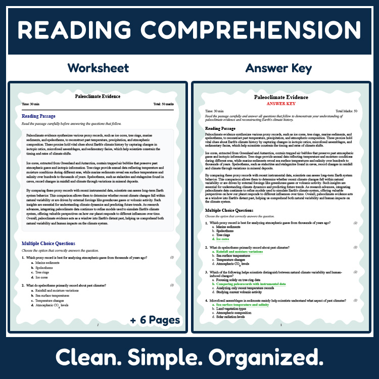 Grade 10 Science reading worksheets worksheet — 10th Grade Science | Paleoclimate Evidence Reading Worksheet (PDF + Rubric…