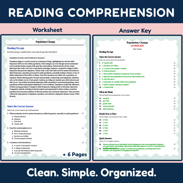 Grade 12 Science reading worksheets worksheet — Grade 12 Science | Population Change Reading Worksheet (PDF + Rubric) — pa…