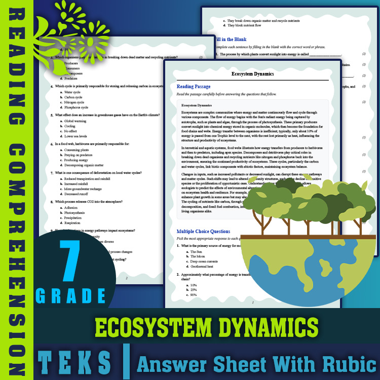 Grade 7 Science reading worksheets worksheet — Grade 7 Science | Ecosystem Dynamics Reading Worksheet (PDF + Rubric) — page 1