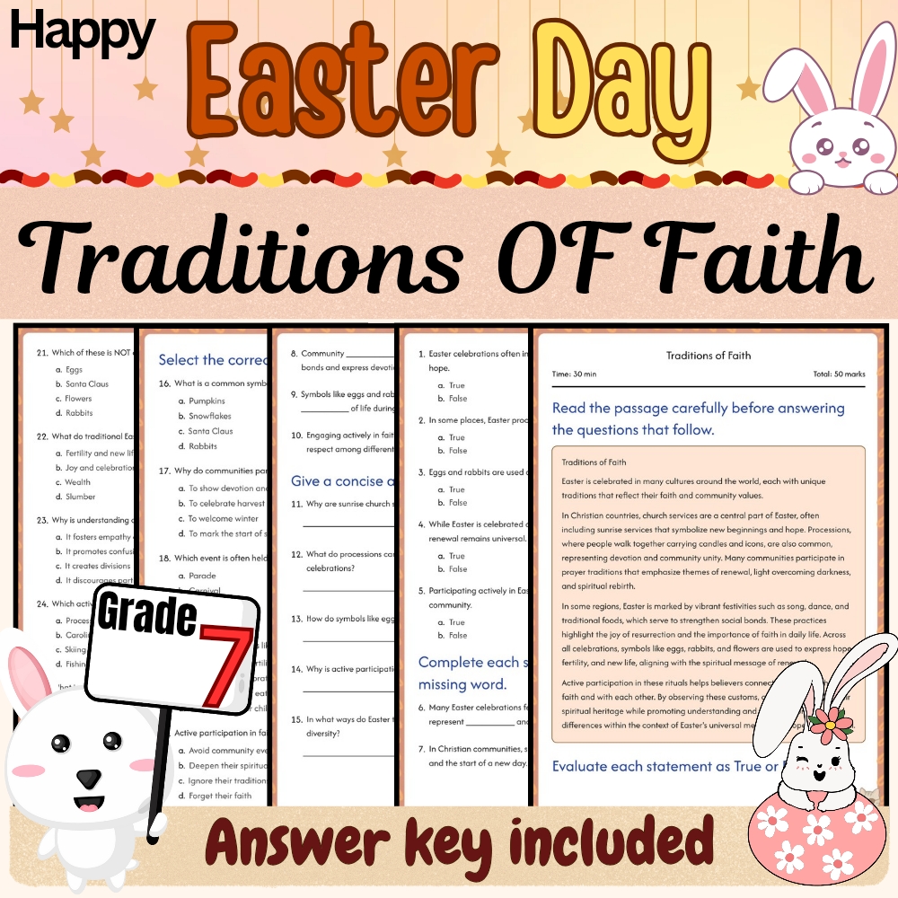 Grade 7 Holiday Activities Bundle|Easter Traditions & Symbols (PDF + Answer Key) — included worksheet 2