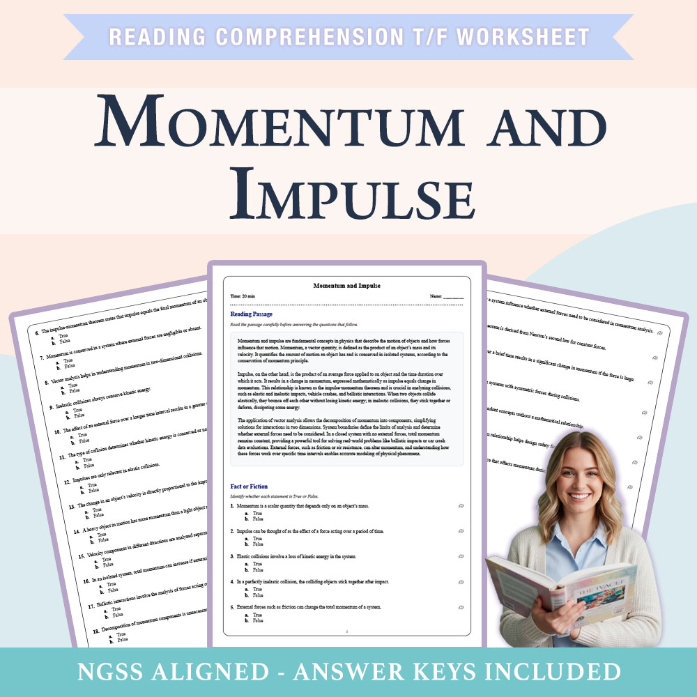 Grade 10 Science reading comprehensions true or false worksheet worksheet — Grade 10 Science | Momentum and Impulse Worksh…