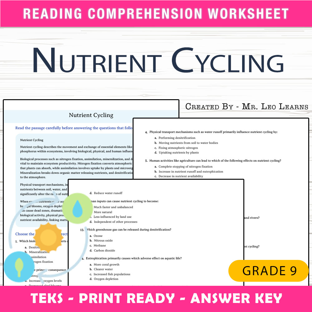Grade 9 Science worksheet worksheet — Grade 9 Science – Nutrient Cycling Worksheet for Mastery — page 1