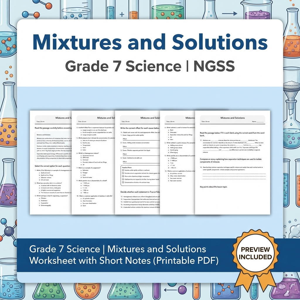 Grade 7 Science | Matter and Its Interactions NGSS Worksheet Collection — included worksheet 3
