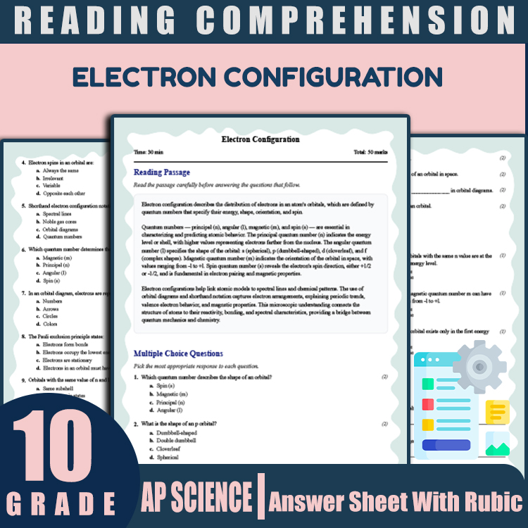 Grade 10 Science reading worksheets worksheet — 10th Grade Science | Electron Configuration Reading Worksheet (PDF + Answe…