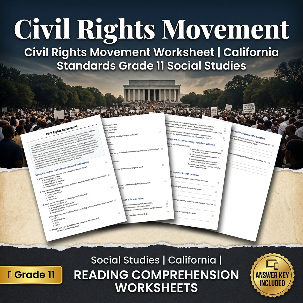 Civil Rights Movement Worksheet | California Standards Grade 11 Social Studies