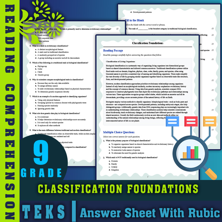 Grade 9 Science reading worksheets worksheet — 9th Grade Science | Classification Foundations Reading Worksheet & Answer K…