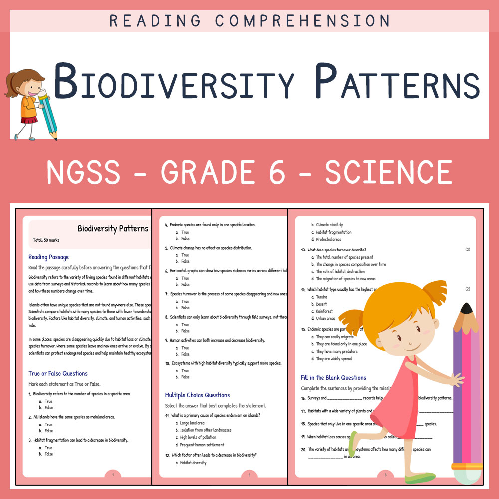 Grade 6 Science worksheets for primary grades worksheet — Grade 6 Science | Biodiversity Patterns Worksheet (PDF) | NGSS A…