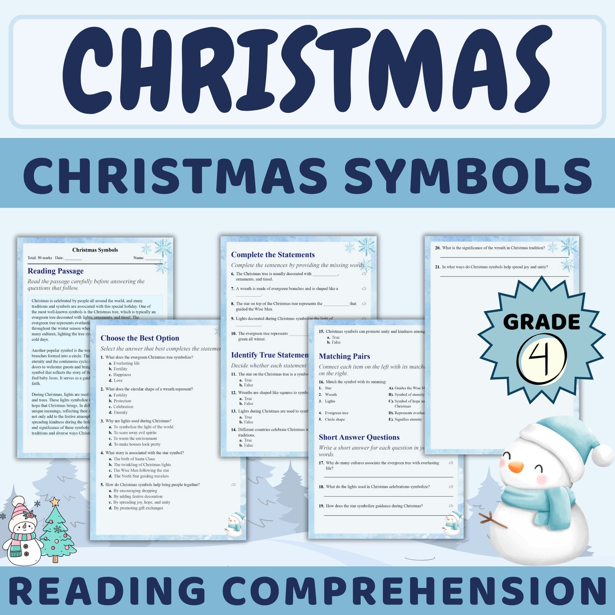 Grade 4 Seasonal | Christmas Symbols Worksheet – Holiday Traditions & Symbols