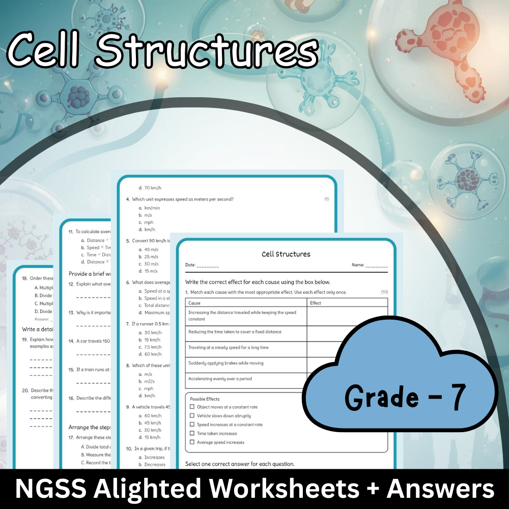 Grade 7 Science | Cell Structures Worksheet (Answer Key) aligned with NGSS