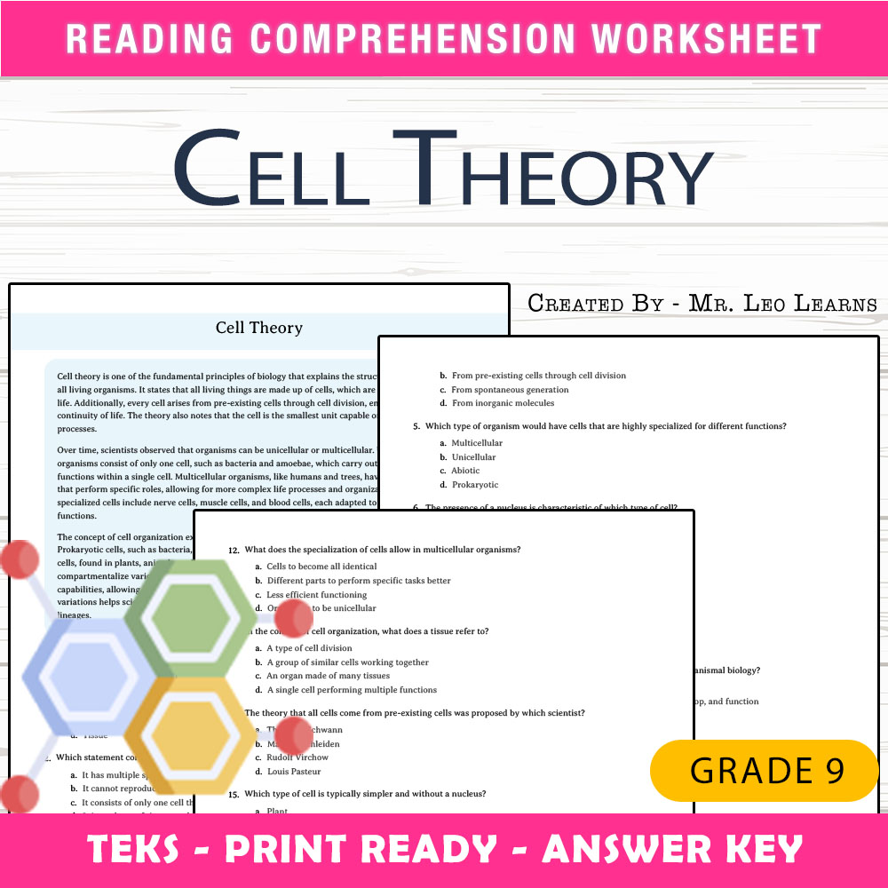 Grade 9 Science worksheet worksheet — Grade 9 Science — Cell Theory Worksheet for Mastery | PDF + Answer Key — page 1