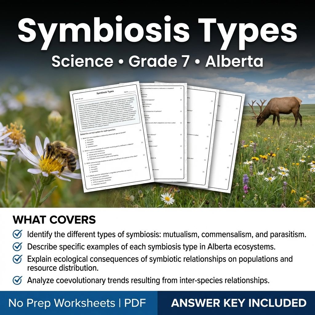 Grade 7 Science worksheet — Symbiosis Types Worksheet | Grade 7 Science | Alberta Standards