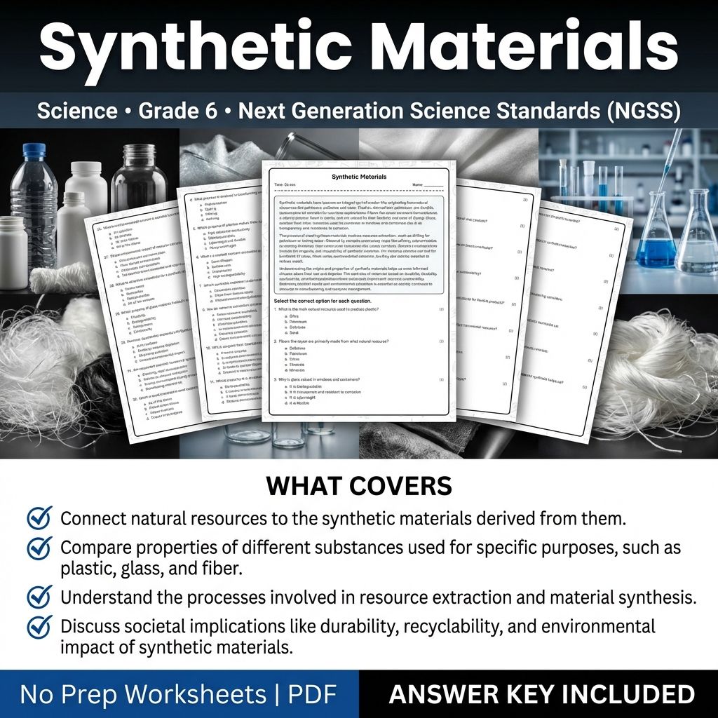 6th Grade Science | Synthetic Materials Worksheet & Answer Key (Printable PDF)