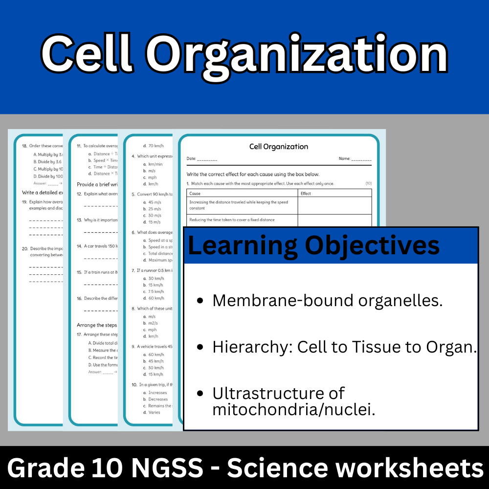 Grade 10 Science - Cell Organization Worksheet + Answer Key (NGSS Aligned)