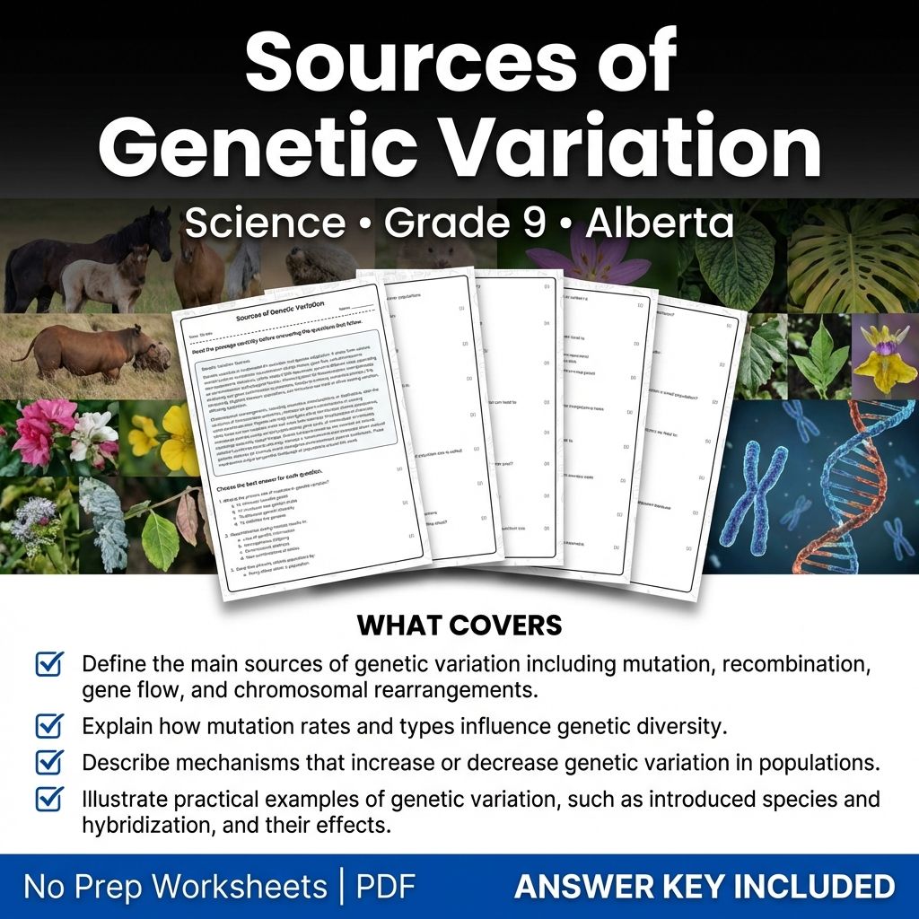 Sources of Genetic Variation Worksheet for Grade 9 Science Alberta