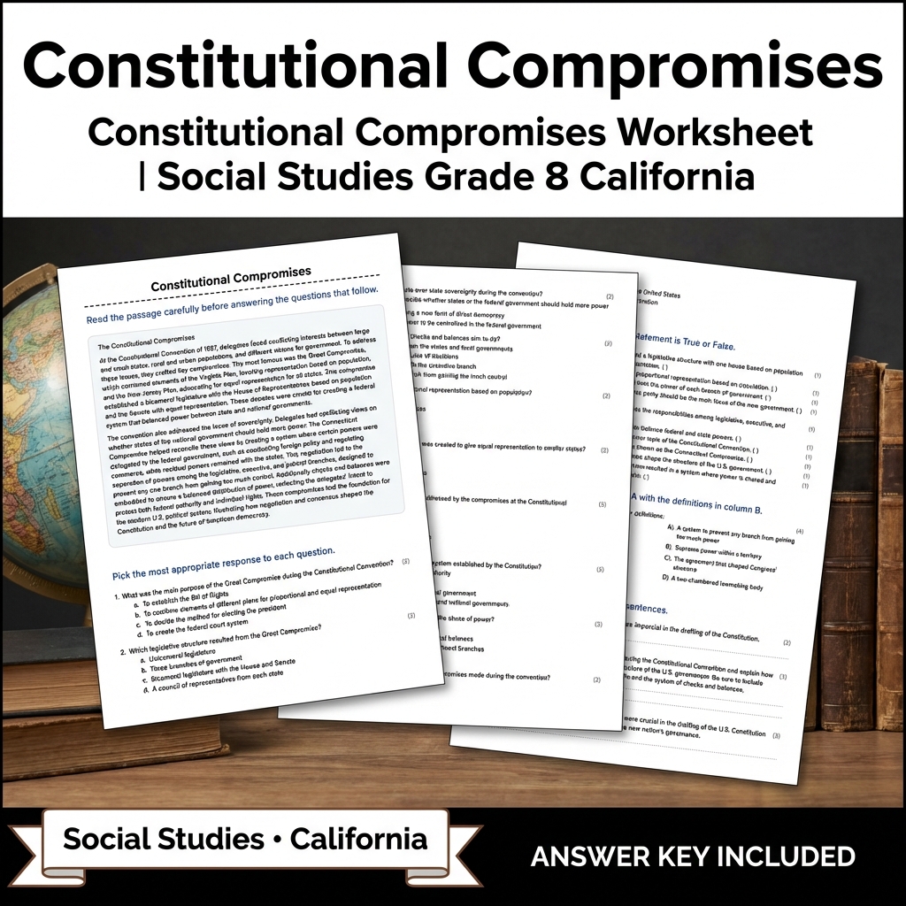 Constitutional Compromises Worksheet | Social Studies Grade 8 California