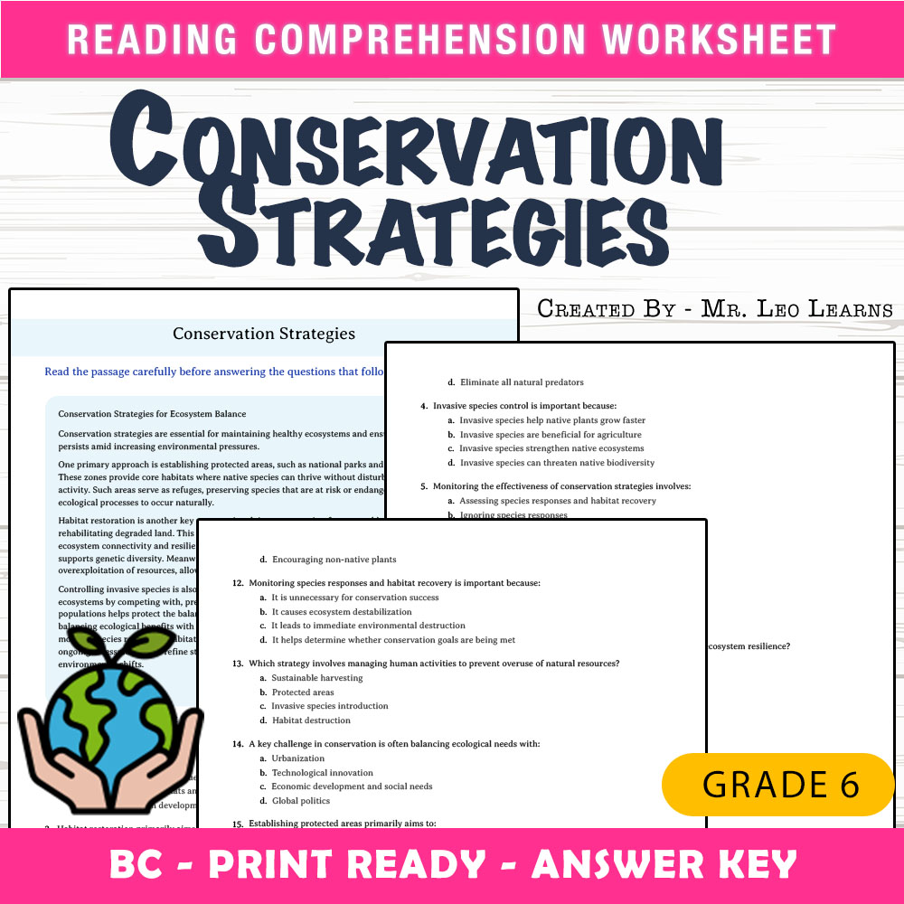 Grade 6 Science worksheet mcq paper worksheet — Grade 6 Science — Conservation Strategies Worksheet MCQ Paper — page 1