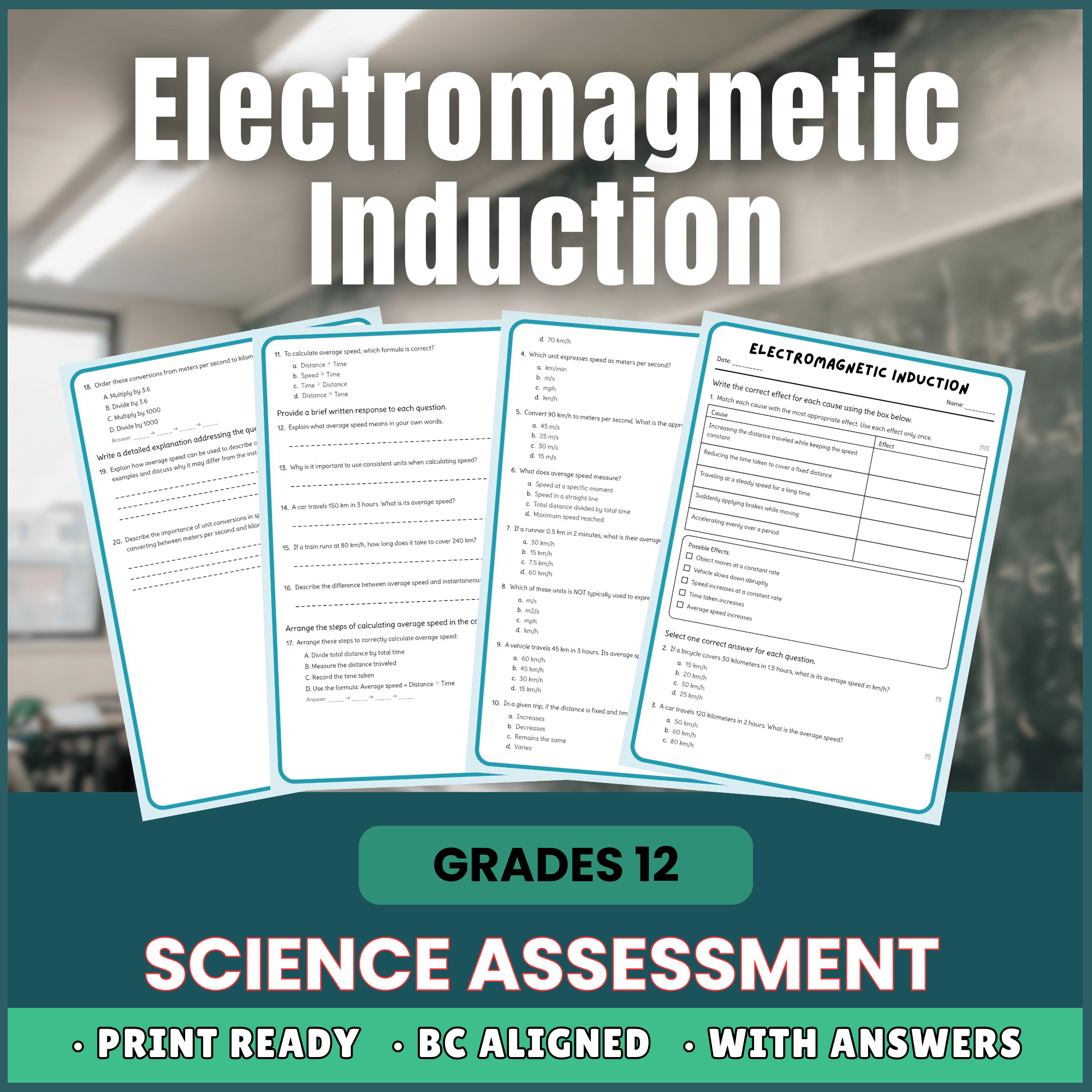 Grade 12 Science| Electromagnetic Induction Worksheet (Answer Key)– BC Standards