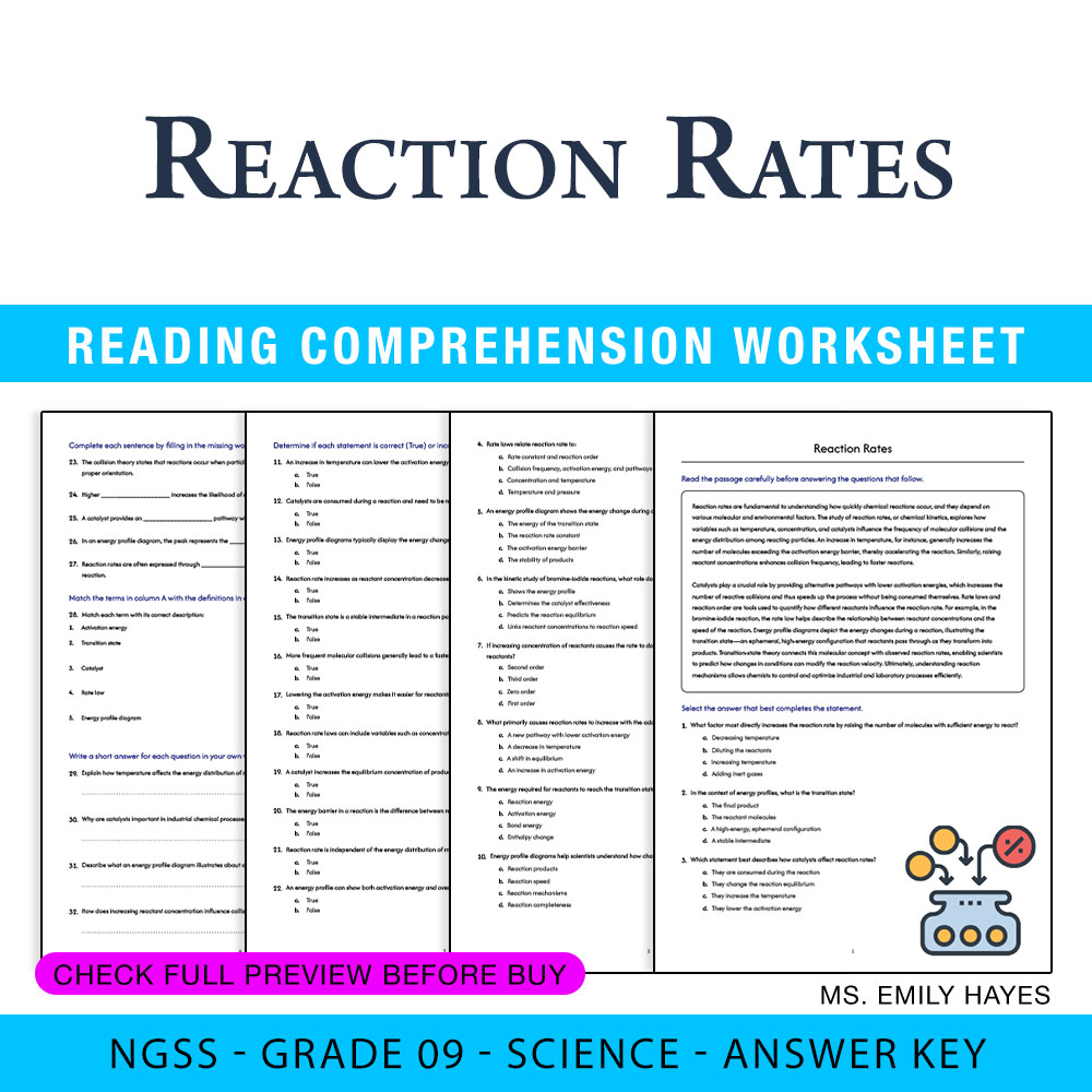 Grade 9 Science worksheet worksheet — 9th Grade Science | Reaction Rates Worksheet (PDF+ Answer Key) — page 1